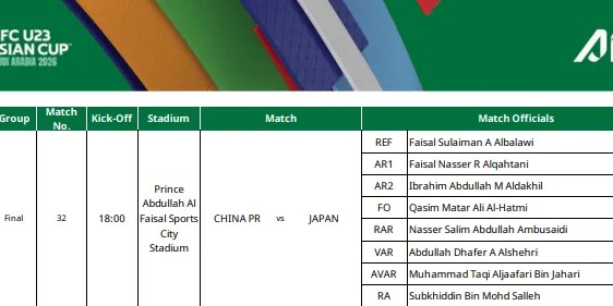 开云中国大陆-亚足联官方：U23亚洲杯决赛中日之战由沙特裁判组执裁